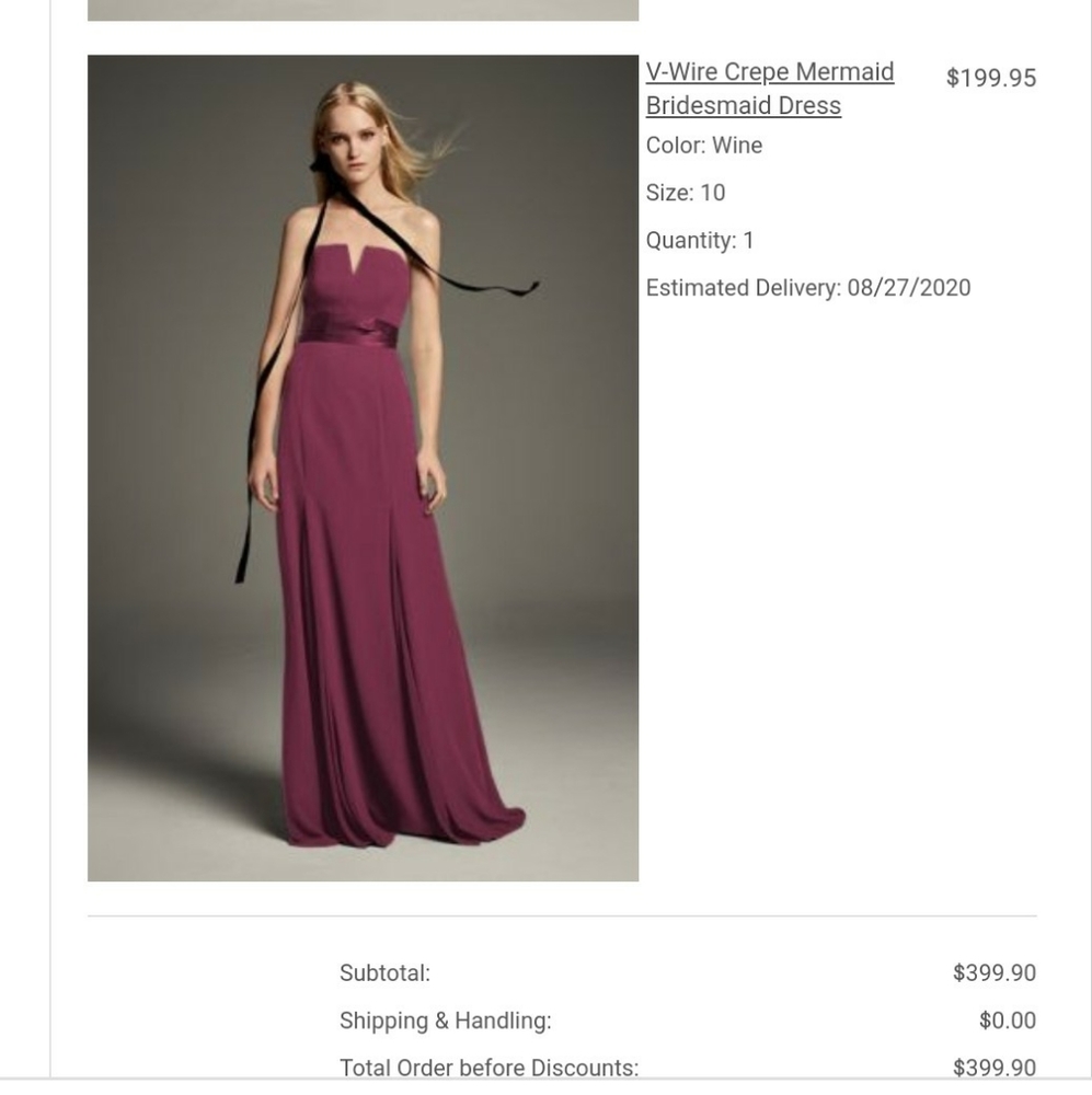 V-wire crepe mermaid bridesmaid dress, color wine
